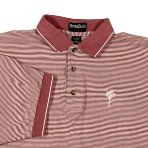 VTG UltraClub Polo Shirt Mens L SC Palmetto Crescent Moon Pink Striped Coastal